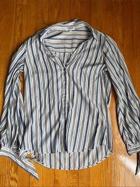 Express Vertical Striped Button-Down Shirt in Blue, White, and Gray